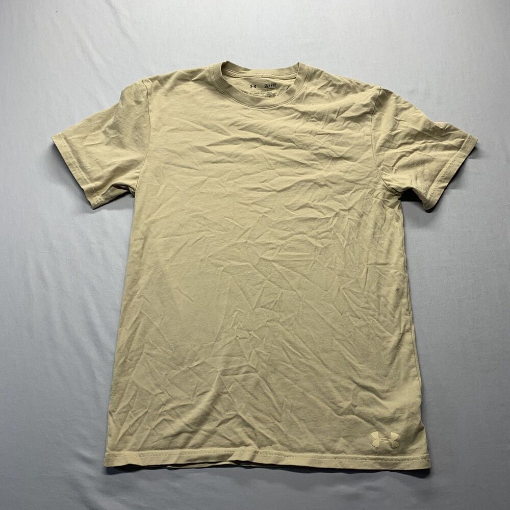 Under Armor Heat Gear Loose Fit Workout T-Shirt Size S Tan